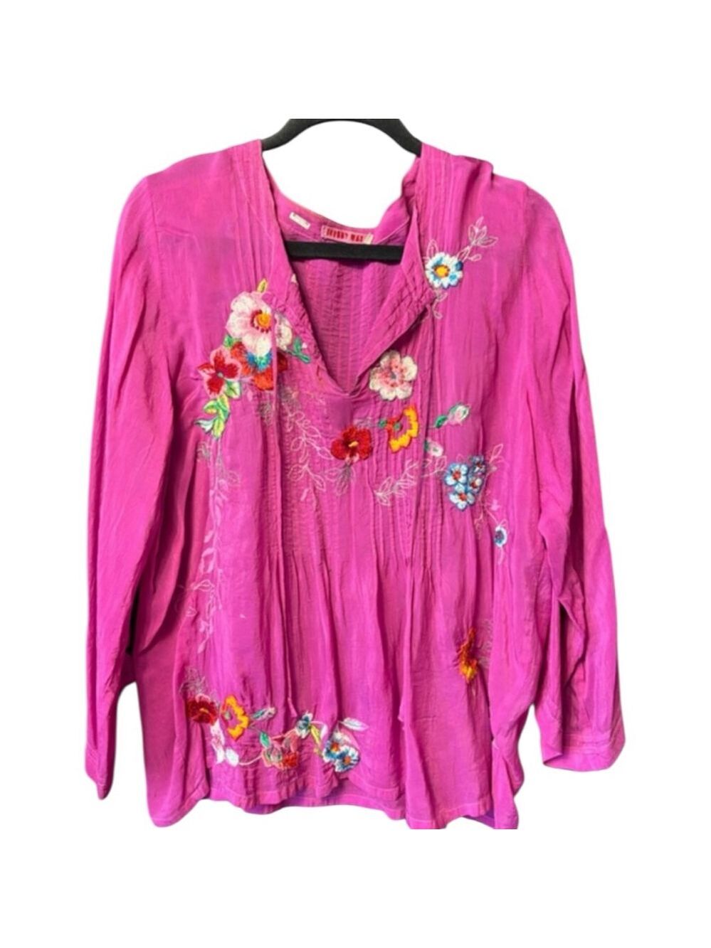 Johnny Was XL (21” PTP) Fuchsia Multicolor Floral Embroidered Tunic Blouse - Picture 2 of 6